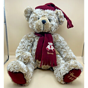 Harrods Christmas Bear 1999 James 15 in Soft Toy Bear Red Hat and Scarf